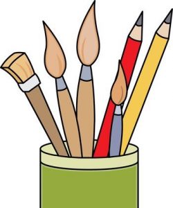 art supplies pencils paint brushes